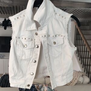 White Denim Vest with Silver Studs